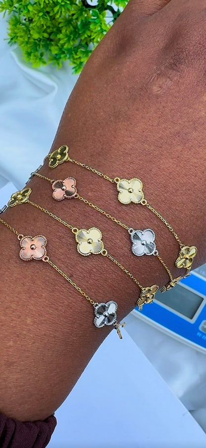 Defag 18K Solid Gold Clover Bracelets 7.5 Inches | 8mm