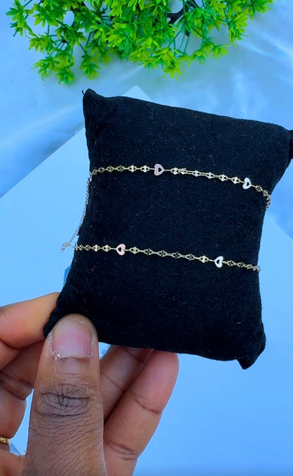 18 Karat Genuine Gold 3-Tone Heart Leg Chain (Anklet) | 10.5 Inches | 1.6g
