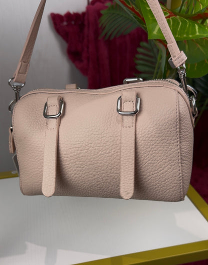 Blush Pink Pebble Leather Barrel Crossbody Bag with Buckle Accents | LARYZ Everyday 015 | Small-Medium