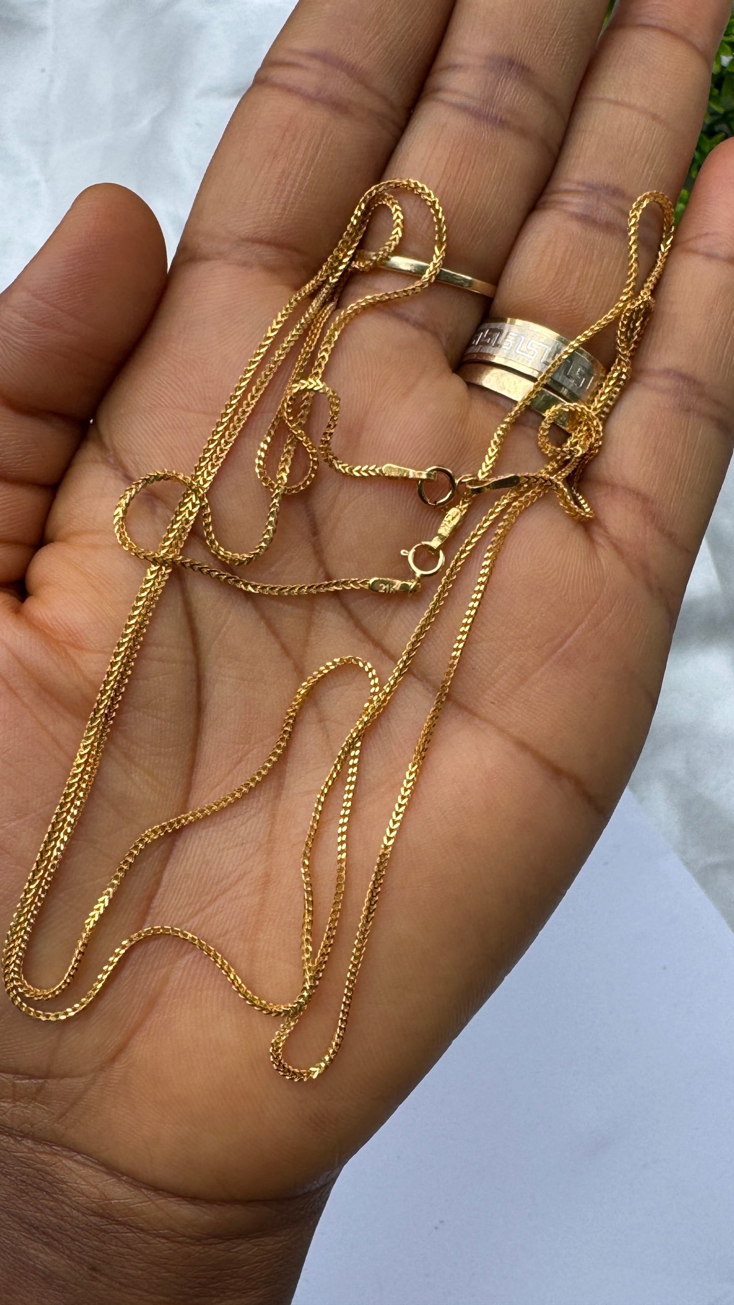 21 Karat Solid Gold Franco Chain Necklace | (18” - 3.6g) | (20” - 4.0g)
