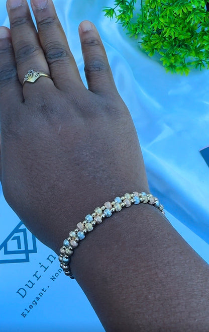 18K Solid Gold Ball Bracelets | Stretchable Bangles | 2.2g (Extra) | Small - Medium Wrist