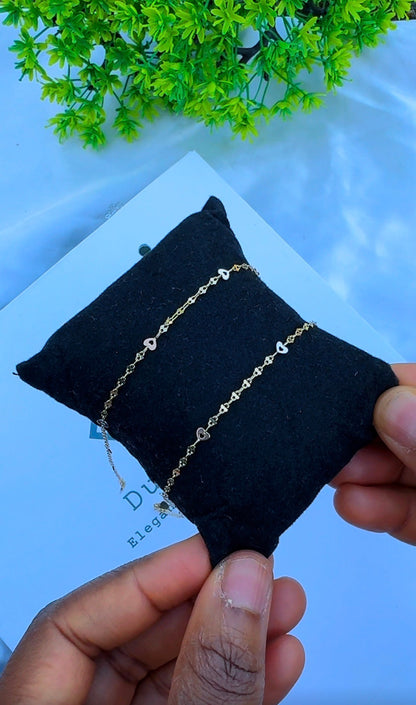 18 Karat Genuine Gold 3-Tone Heart Leg Chain (Anklet) | 10.5 Inches | 1.6g