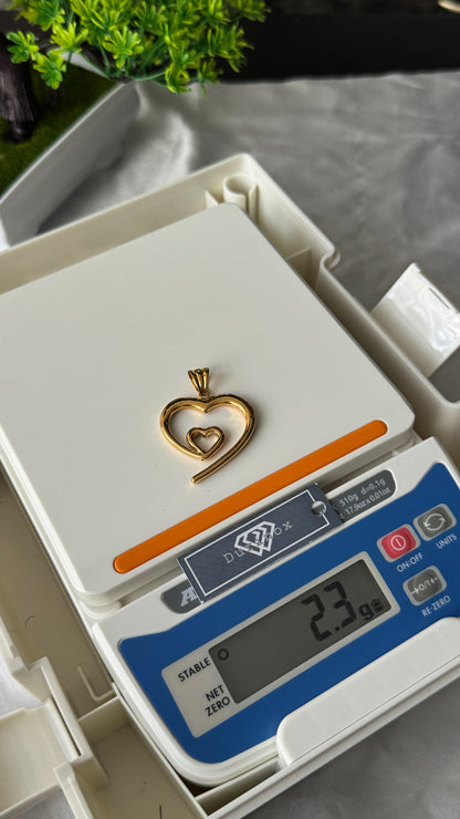 18K Solid Gold Double Heart Pendant (2.4g) | Open Heart-in-Heart Charm⁠ | Yellow & White Gold (Extra)