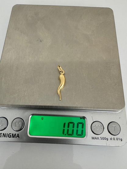 18K Solid Gold Cornicello Italian Horn Pendant - 0.9g
