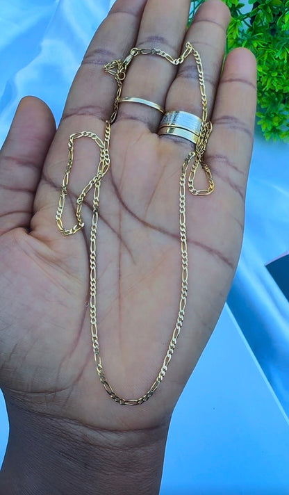 18 Karat Real Gold Figaro Chain Necklace 20 & 22 Inches