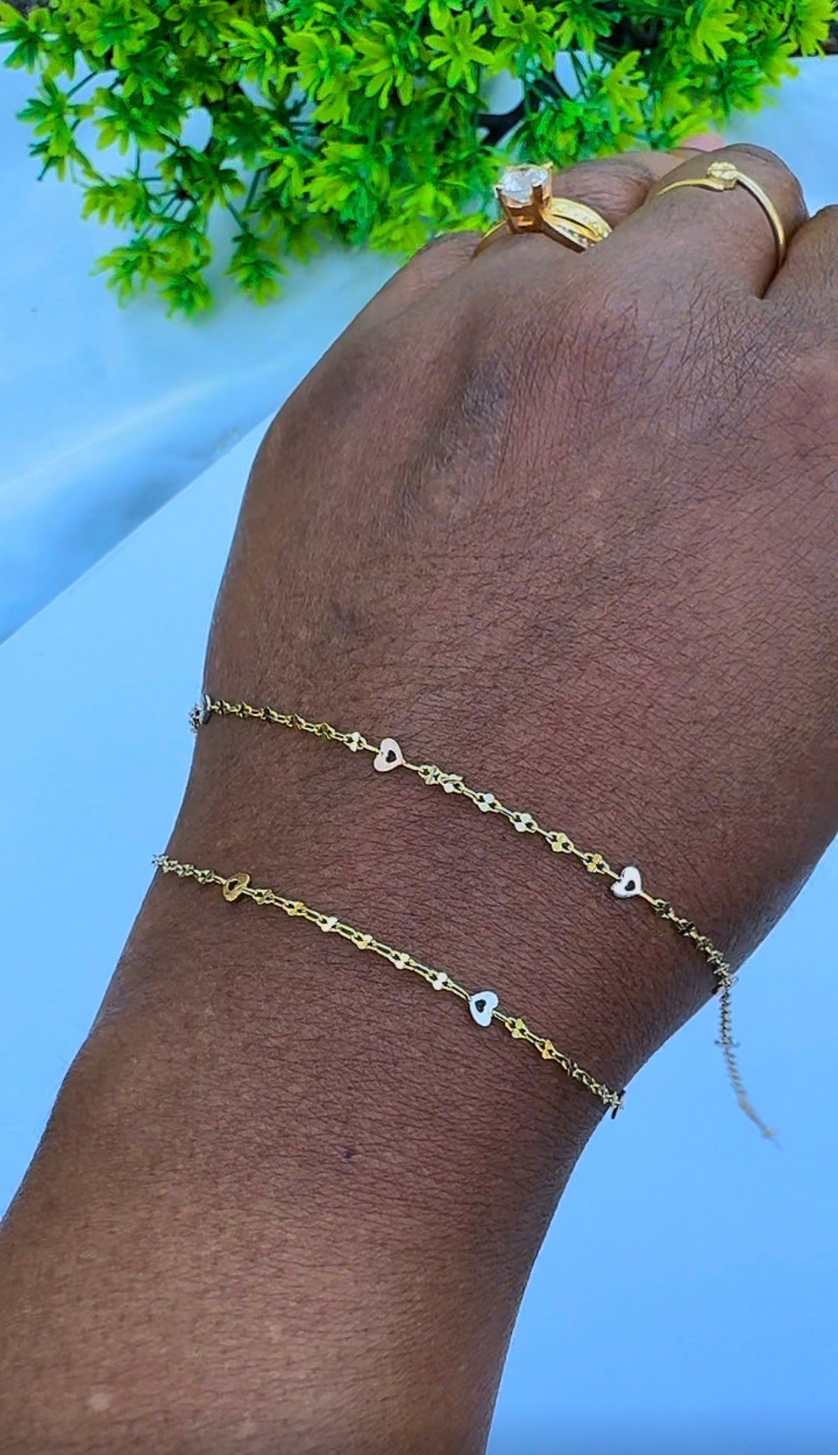 18 Karat Genuine Gold 3-Tone Heart Leg Chain (Anklet) | 10.5 Inches | 1.6g