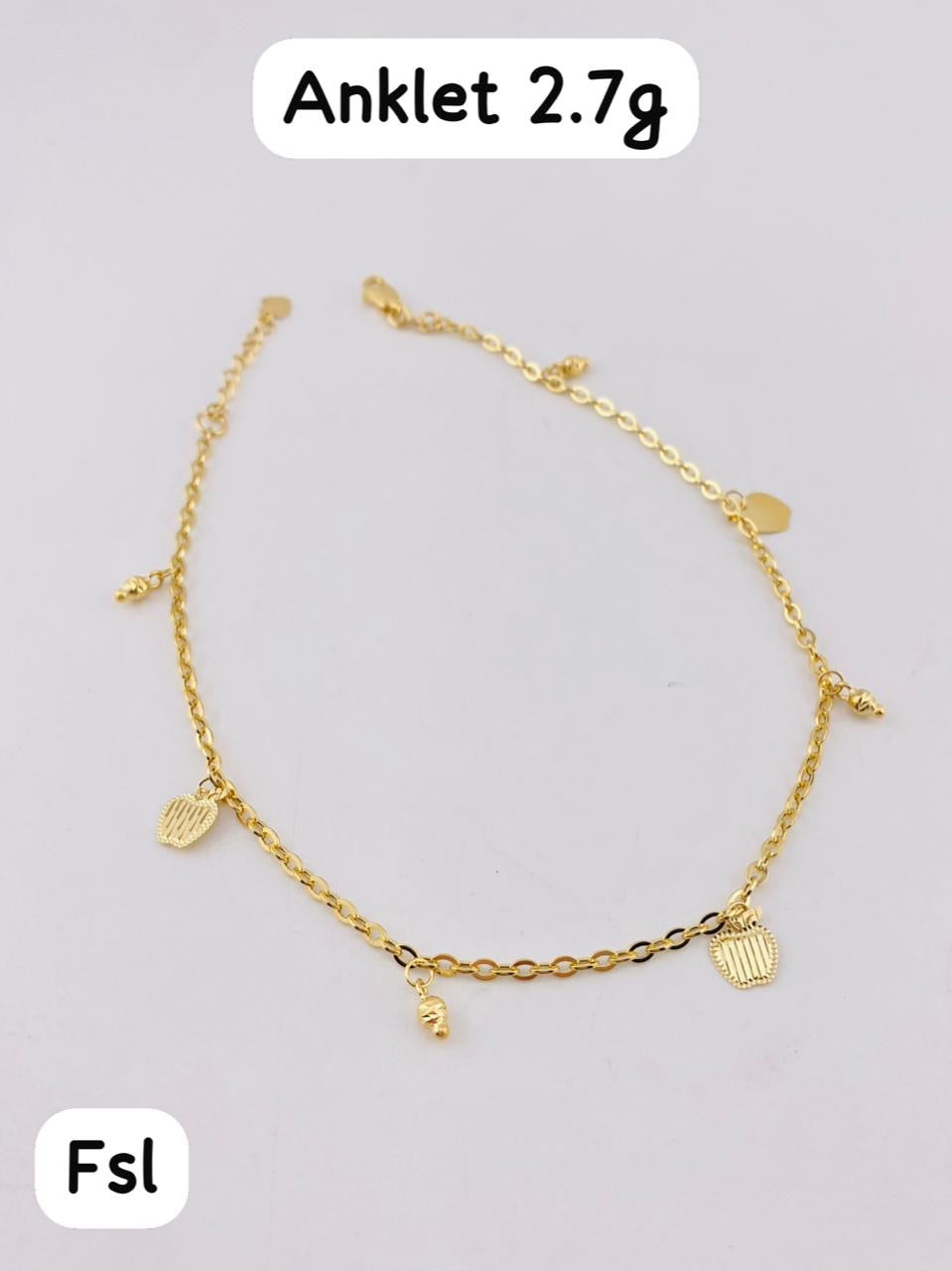 Dorak 18K Real Gold Charm Anklet 10 Inches