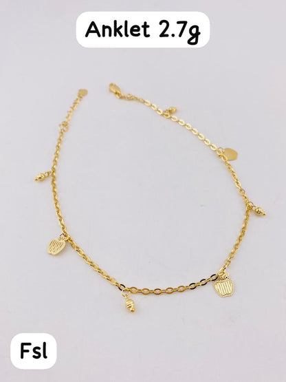 Dorak 18K Real Gold Charm Anklet 10 Inches