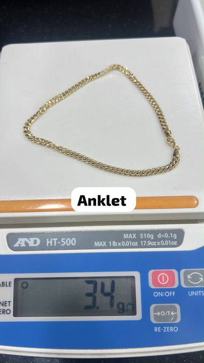 18K Solid Gold Cuban Anklet | 10 Inches | 3.4g