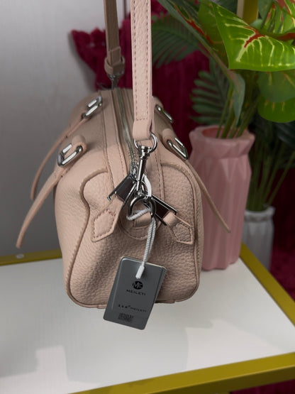 Blush Pink Pebble Leather Barrel Crossbody Bag with Buckle Accents | LARYZ Everyday 015 | Small-Medium