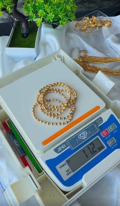 18K Solid Gold Ball Bracelets | Stretchable Bangles | 2.2g (Extra) | Small - Medium Wrist