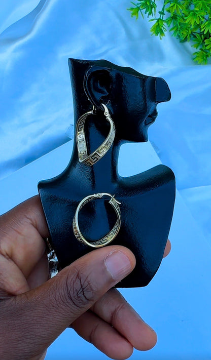 18K Solid Gold Patterned Hoop Earrings | 1.8g
