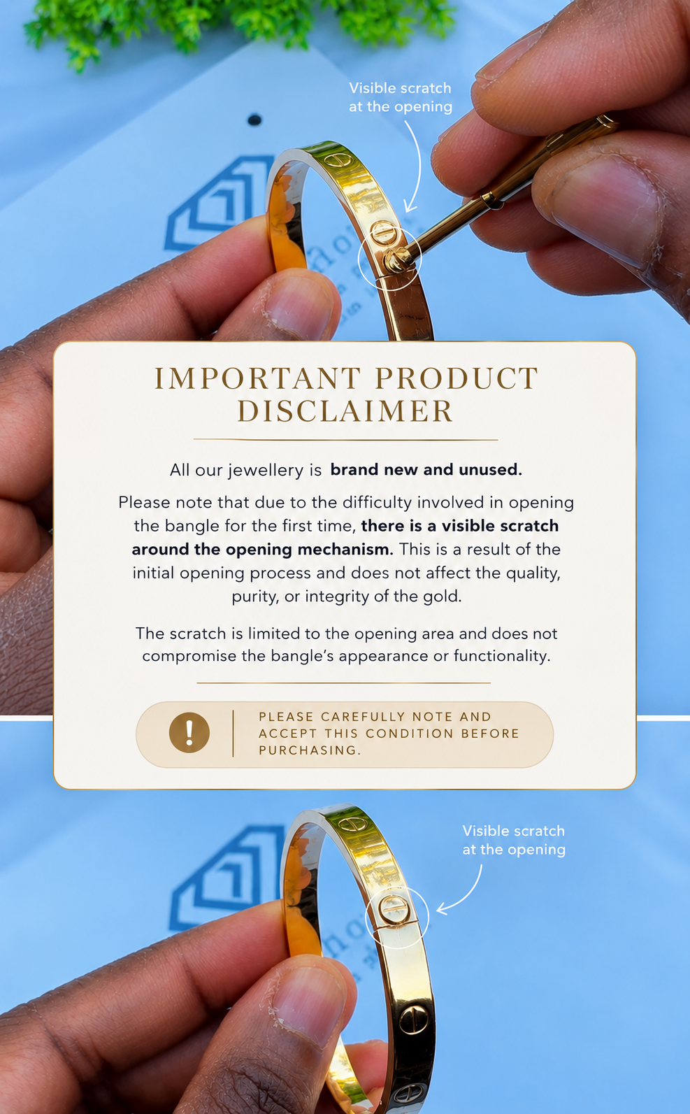 18K Solid Gold Classic Branded Screw Bangle | Size 17 | 7.2g