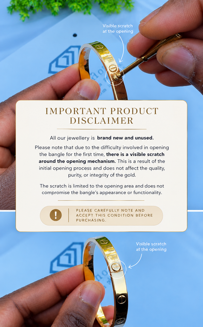 18K Solid Gold Classic Branded Screw Bangle | Size 17 | 7.2g