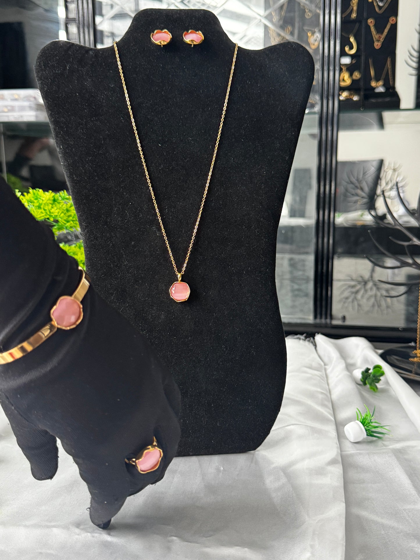 DLux Super Double Electroplated Stainless Steel Jewellery Set - Hypoallergenic Non Tarnish Adjustable One Size Ring 19” Chain