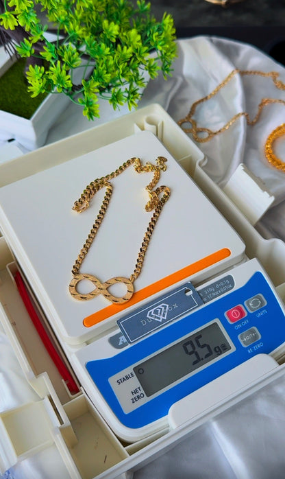 18K Solid Gold Infinity Cuban Chain Necklace - 9.6g