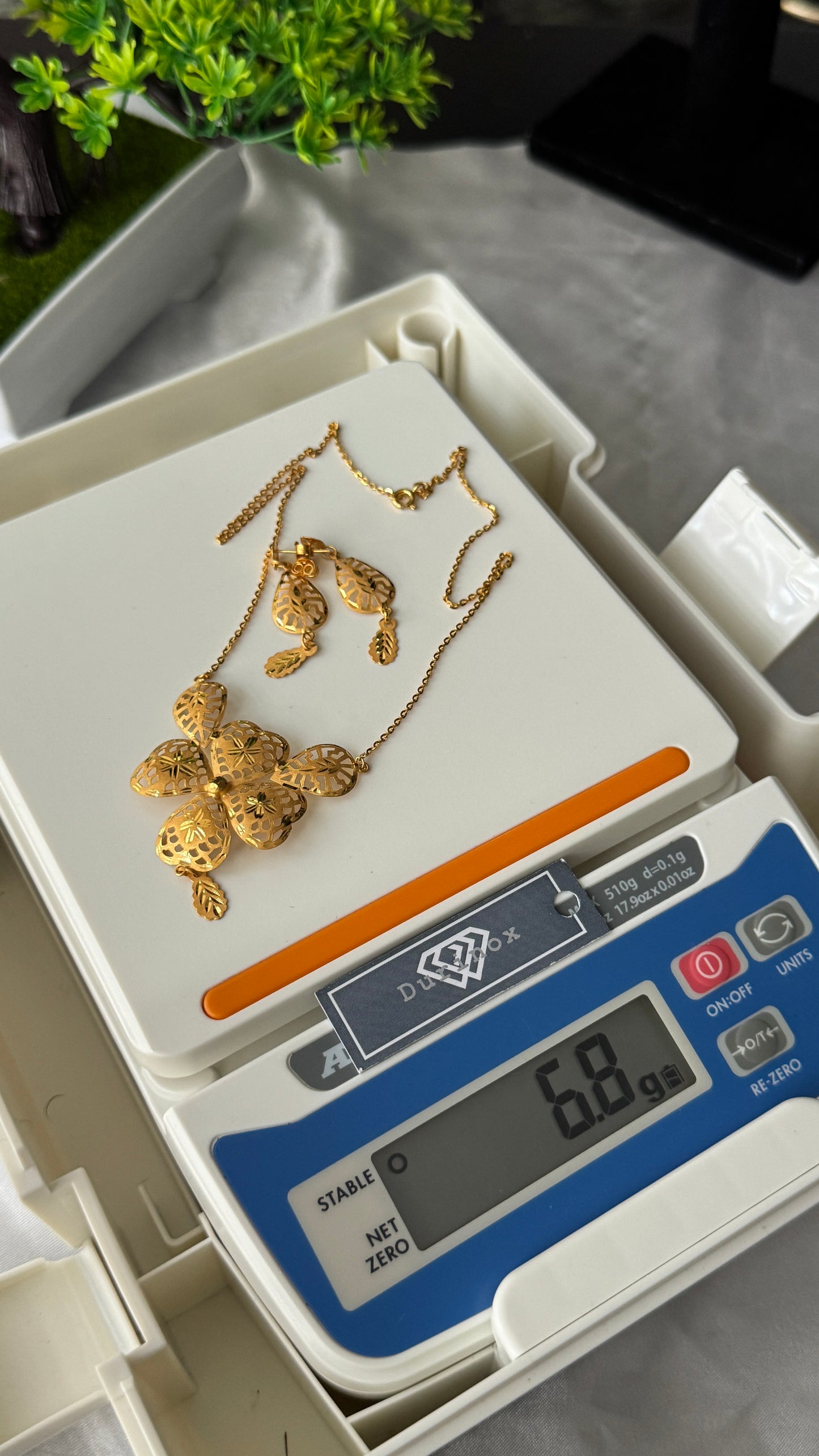 21K Solid Gold Earrings & Necklace Jewellery Set | 6.8g