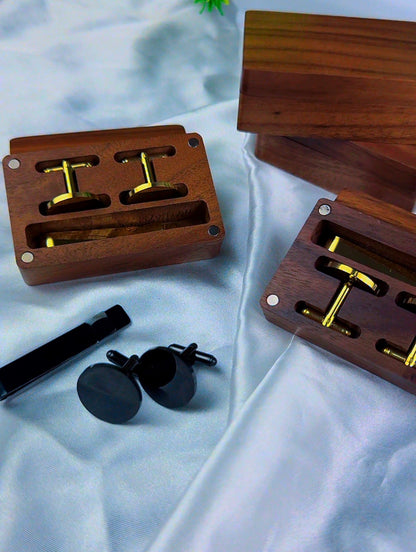 DuriBox Handmade Quality Walnut Wood Cufflinks Box Cufflinks Organizer Engraved Cufflinks & Tie Clip Wood Box Gift Set For Men