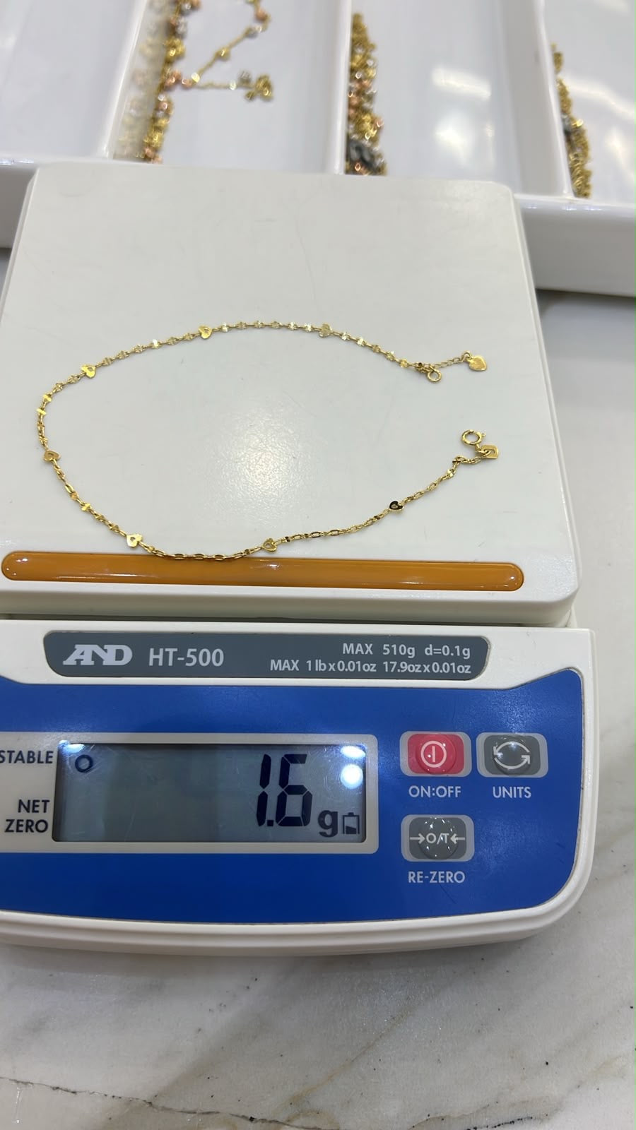 18 Karat Genuine Gold 3-Tone Heart Leg Chain (Anklet) | 10.5 Inches | 1.6g