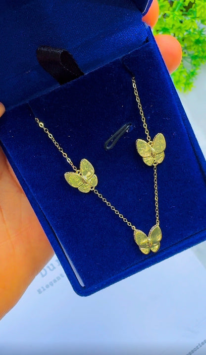 18ct Real Gold Triple Butterfly Necklace | 3.3g | 17” + 1” (18 Inches)