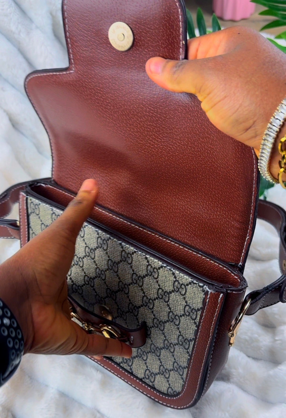 Women's Brown Monogram Pattern Bag  | LARYZ Everyday 050 | Small