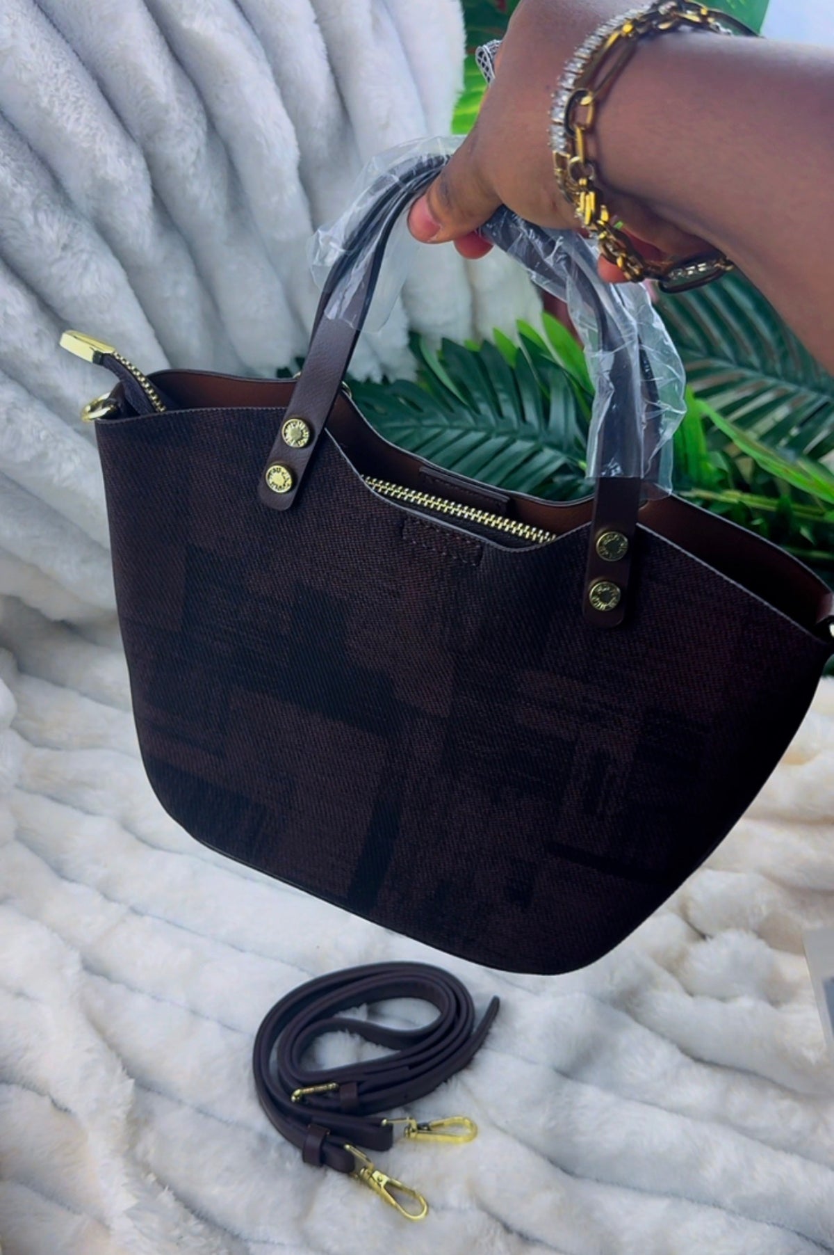 Brown Fabric Patch Handbag | LARYZ Everyday - 028 | Medium