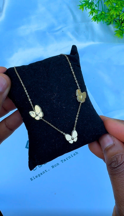 18ct Real Gold Triple Butterfly Necklace | 3.3g | 17” + 1” (18 Inches)
