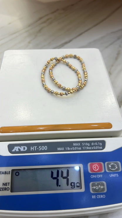 18K Solid Gold Ball Bracelets | Stretchable Bangles | 2.2g (Extra) | Small - Medium Wrist