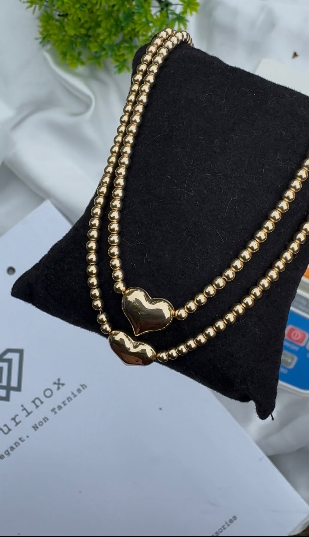Deegab 18 Karat Pure Gold Instant Ball Heart Chain Necklace 18 Inches