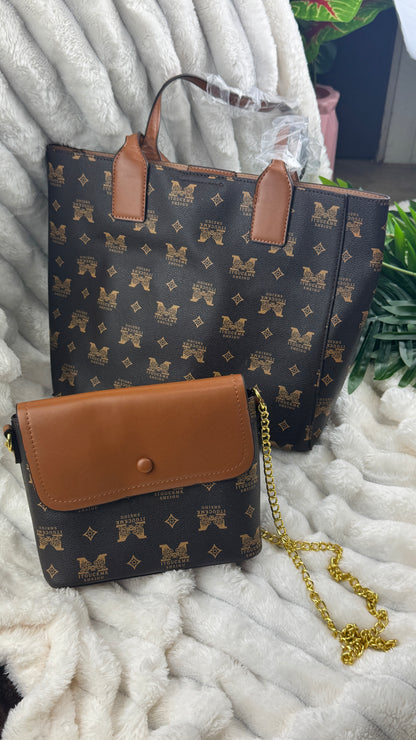 Women's Brown Monogram Pattern Tote Bag  | LARYZ Everyday 040 | Big