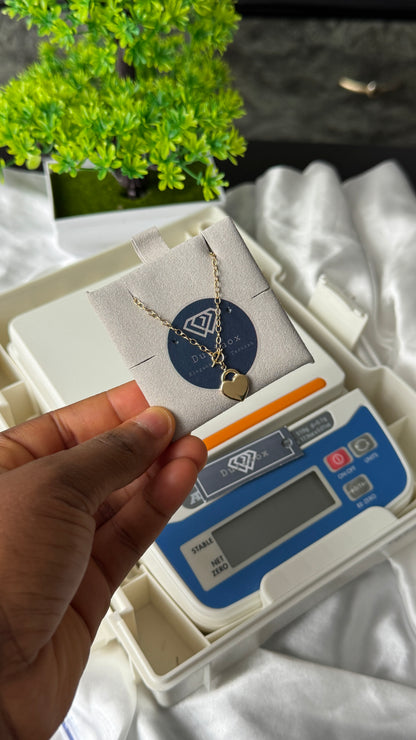 18K Solid Gold Heart Padlock & Toggle Clasp Chain Necklace (2.1g) | 18 Inches