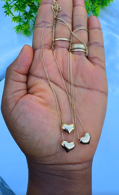 18K Solid Gold Dainty Heart Chain Necklace | Super Lightweight | 18 Inches | 1.2g