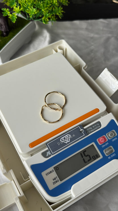 18K Solid Gold Medium Hoop Earrings | 1.5g & 1.63g