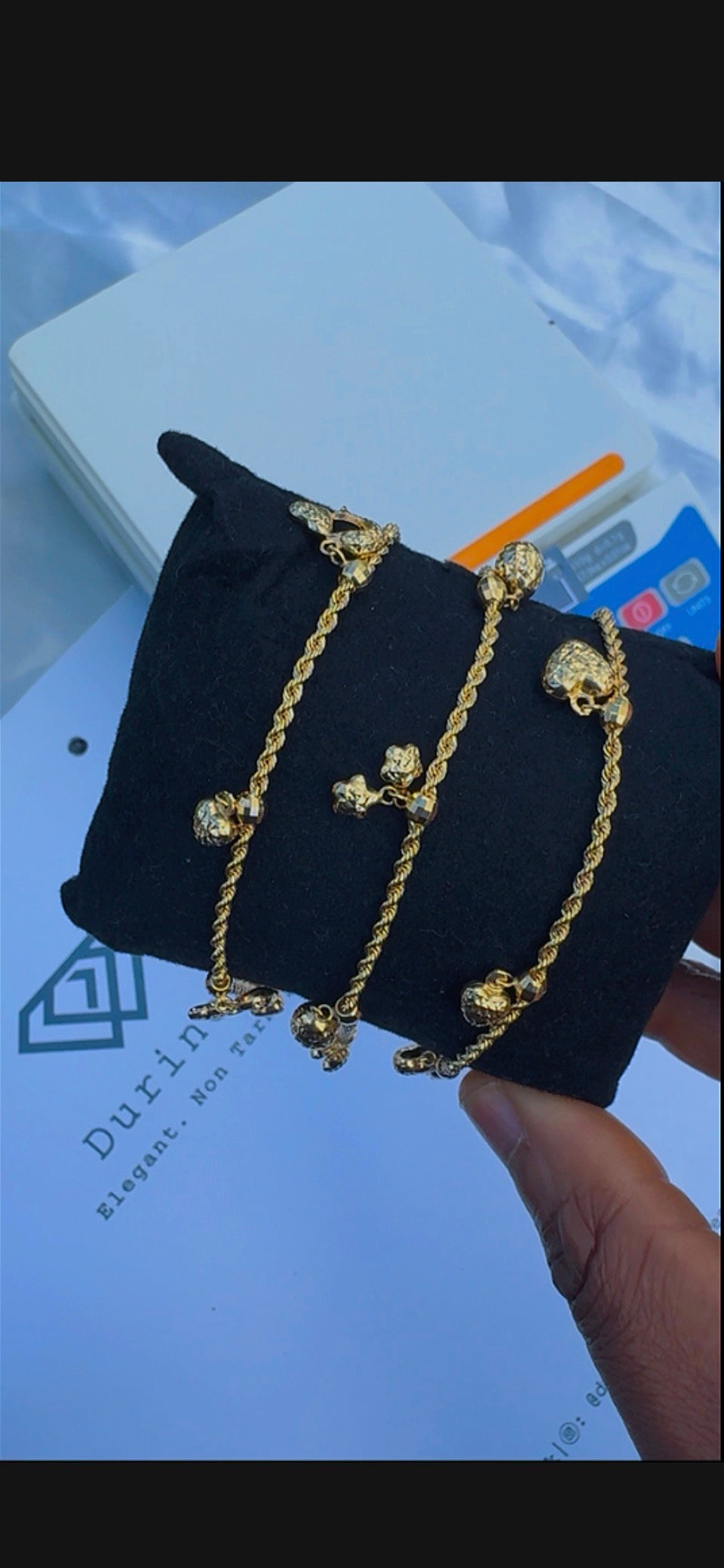 Defax 18K Pure Gold Charm Bracelets 7.5 Inches