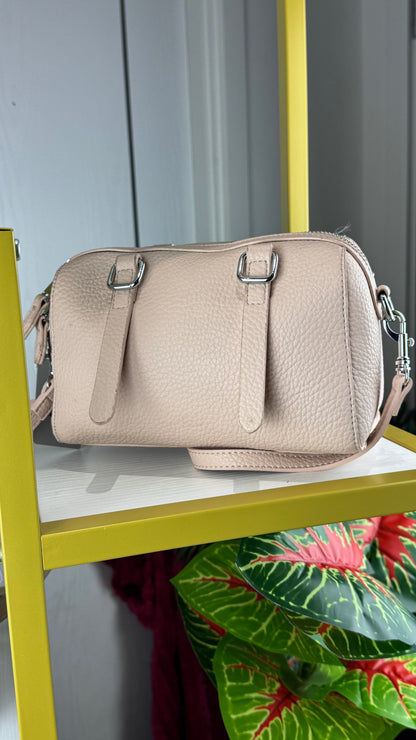 Blush Pink Pebble Leather Barrel Crossbody Bag with Buckle Accents | LARYZ Everyday 015 | Small-Medium