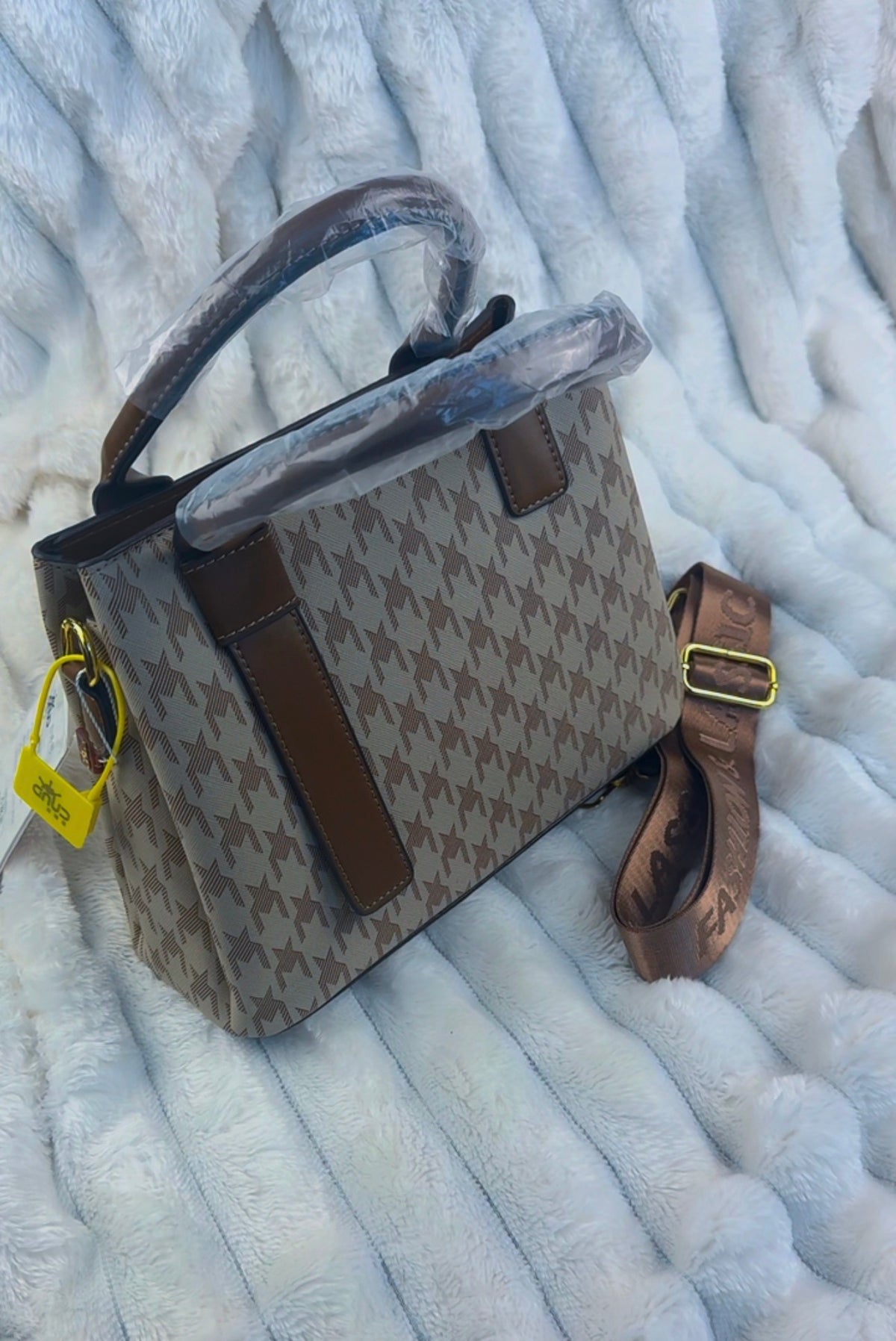 Printed Canvas Monogram Satchel Bag with Brown Leather Handles {Medium} | LARYZ Everyday 011 | Medium