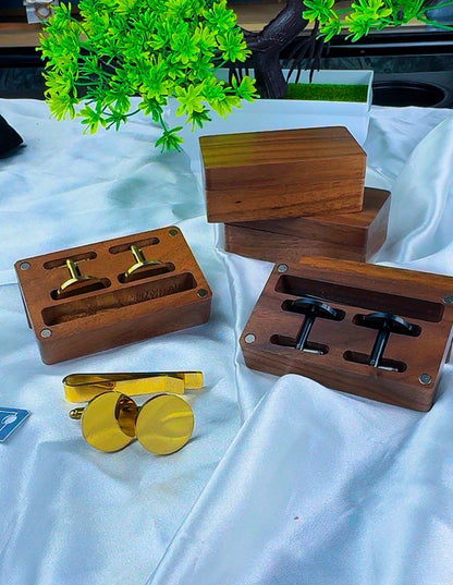 DuriBox Handmade Quality Walnut Wood Cufflinks Box Cufflinks Organizer Engraved Cufflinks & Tie Clip Wood Box Gift Set For Men