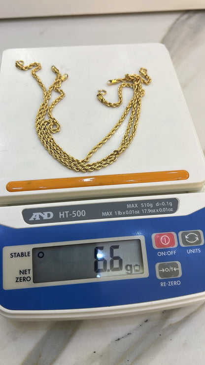 18K Solid Gold Rope Anklet – 2.2g | 10 Inches