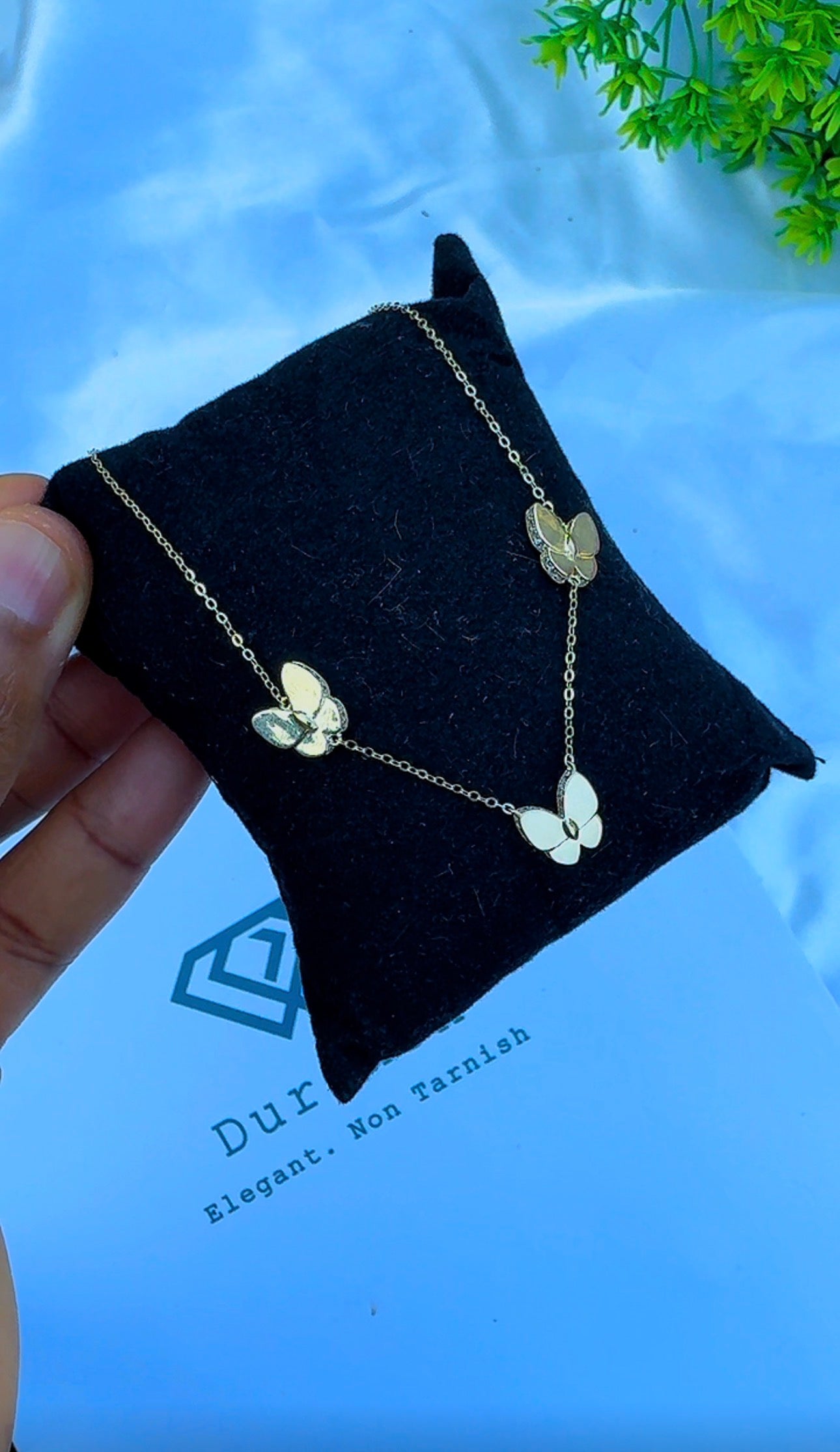 18ct Real Gold Triple Butterfly Necklace | 3.3g | 17” + 1” (18 Inches)