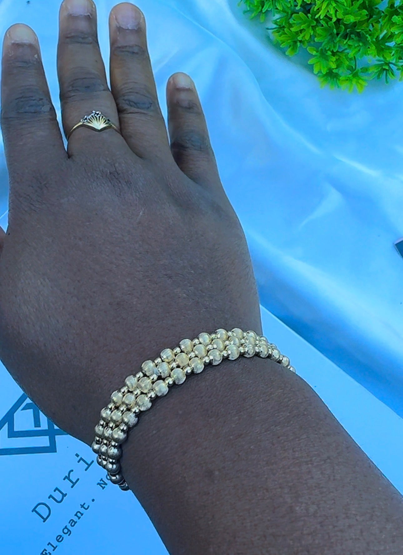 18K Solid Gold Ball Bracelets | Stretchable Bangles | 2.2g (Extra) | Small - Medium Wrist