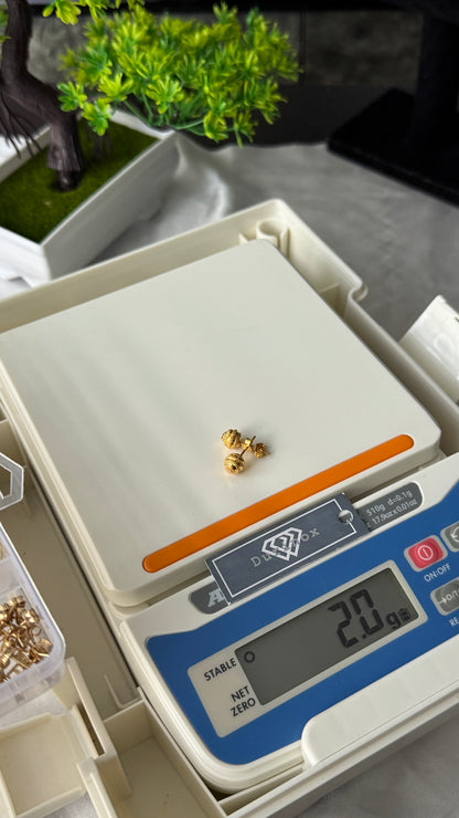 21 Karat Solid Gold Ball Stud Earrings | 1.8g & 2.0g | 3 Different Designs