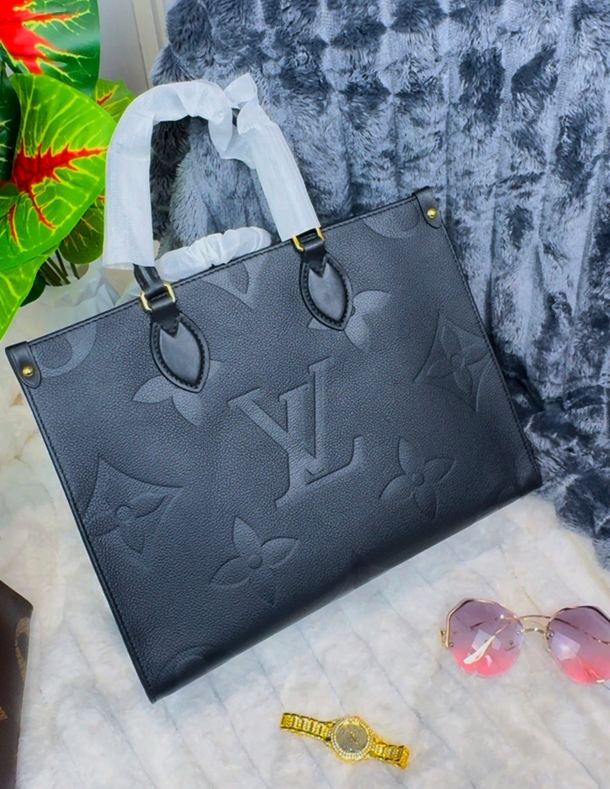 Monogram Big Structured Genuine Leather Tote Bag | LASi016