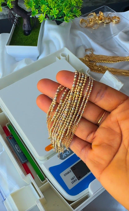 18K Solid Gold Diamond Cut Bracelets | 7.5 Inches