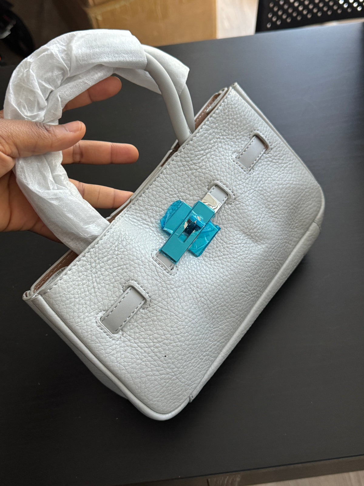 Women’s Light Grey Mini Kelly-Style Top-Handle Bag | LARYZ Everyday 045 | Small-Medium