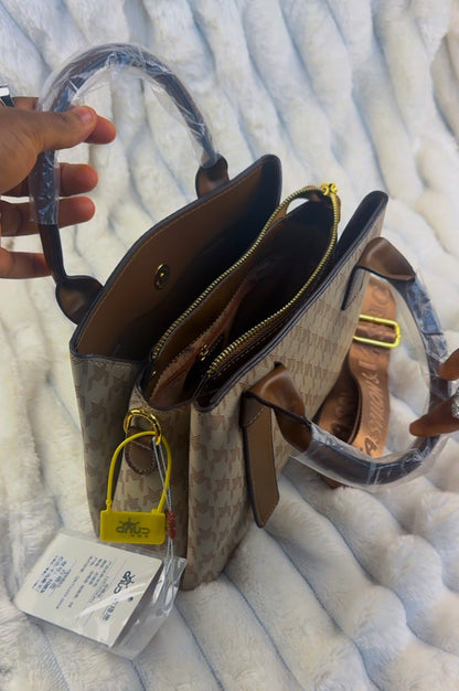 Printed Canvas Monogram Satchel Bag with Brown Leather Handles {Medium} | LARYZ Everyday 011 | Medium