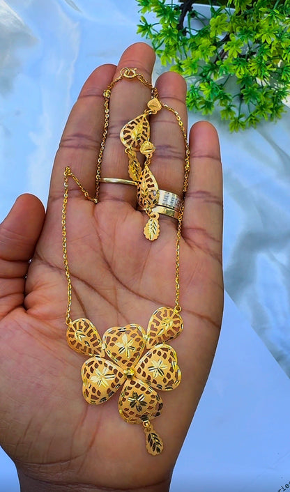21K Solid Gold Earrings & Necklace Jewellery Set | 6.8g
