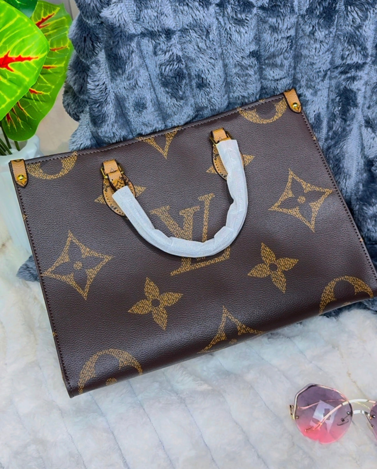 Monogram Big Structured Genuine Leather Tote Bag | LASi016