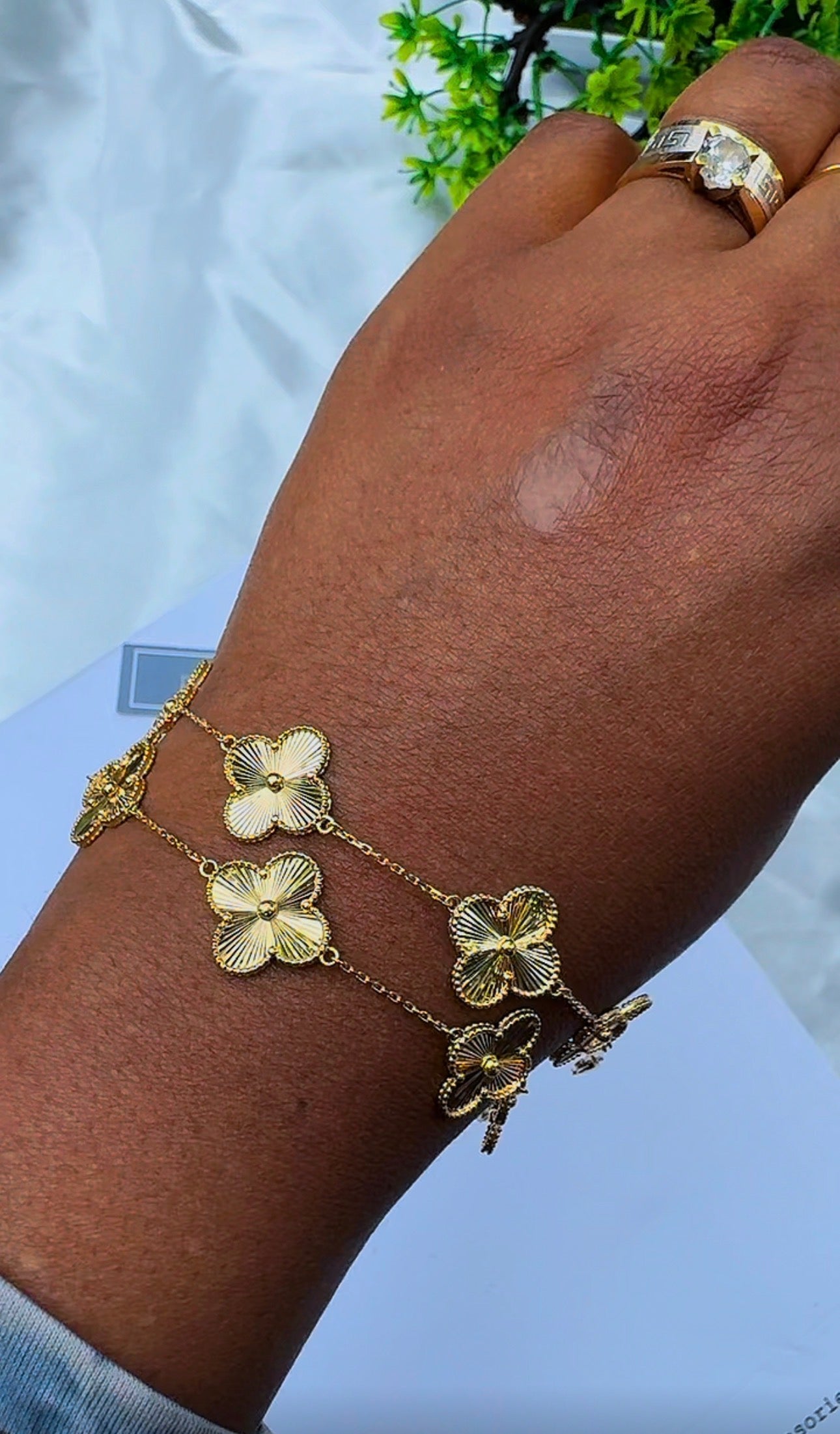 18K Solid Gold Clover Bracelet for Women | 14mm | 5.7g | 7.5 Inches
