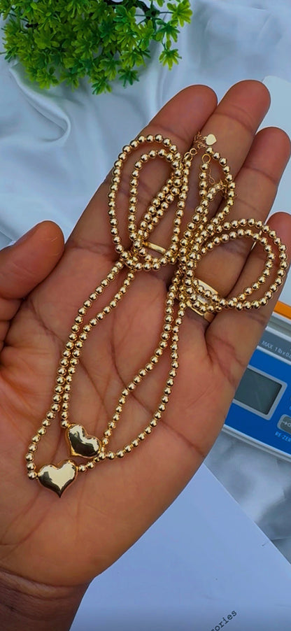 Deegab 18 Karat Pure Gold Instant Ball Heart Chain Necklace 18 Inches