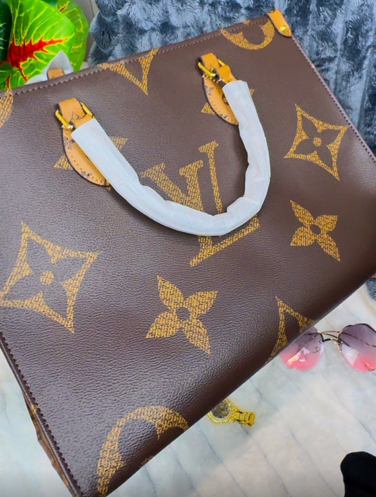 Monogram Big Structured Genuine Leather Tote Bag | LASi016